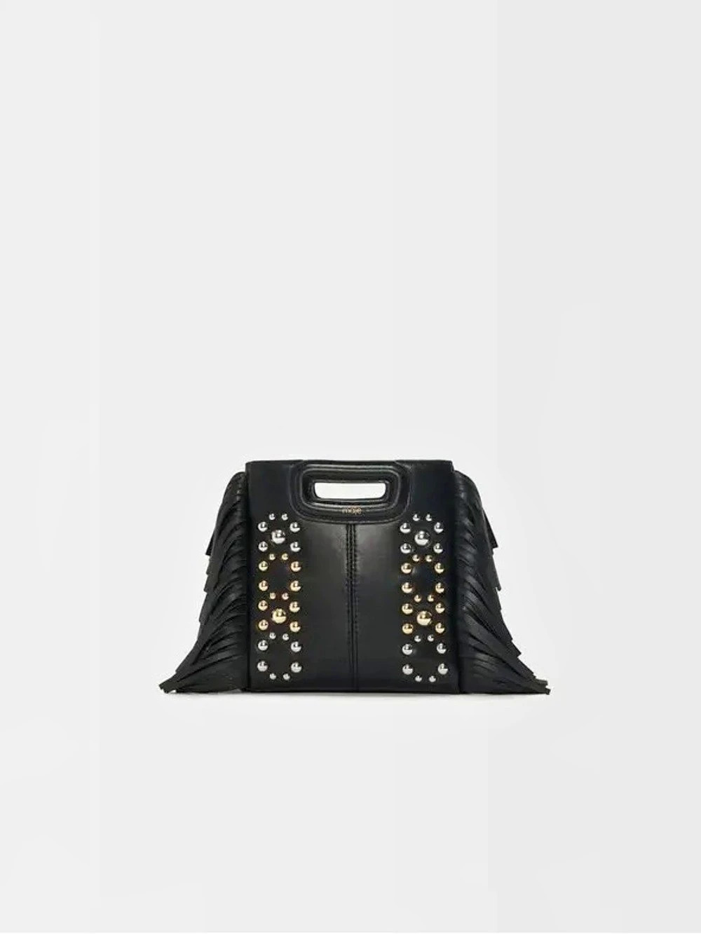 Maje M Studded Leather Fringe Bag Black Crossbody